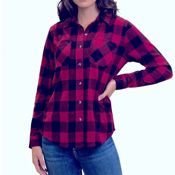 Beachlunchlounge Deep Red Plaid Shacket Women’s Size XS - Picture 1 of 11
